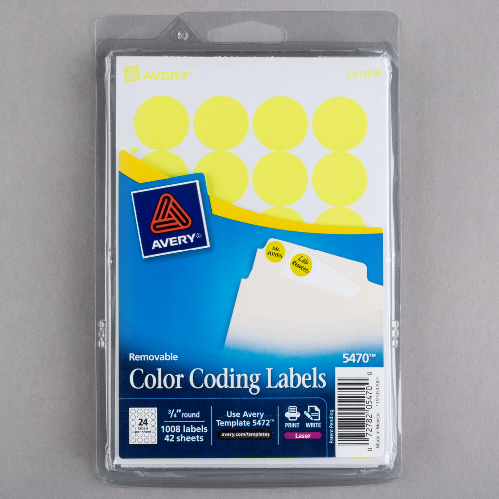 Avery 5470 3 4 Neon Yellow Round Removable Write On Printable Labels