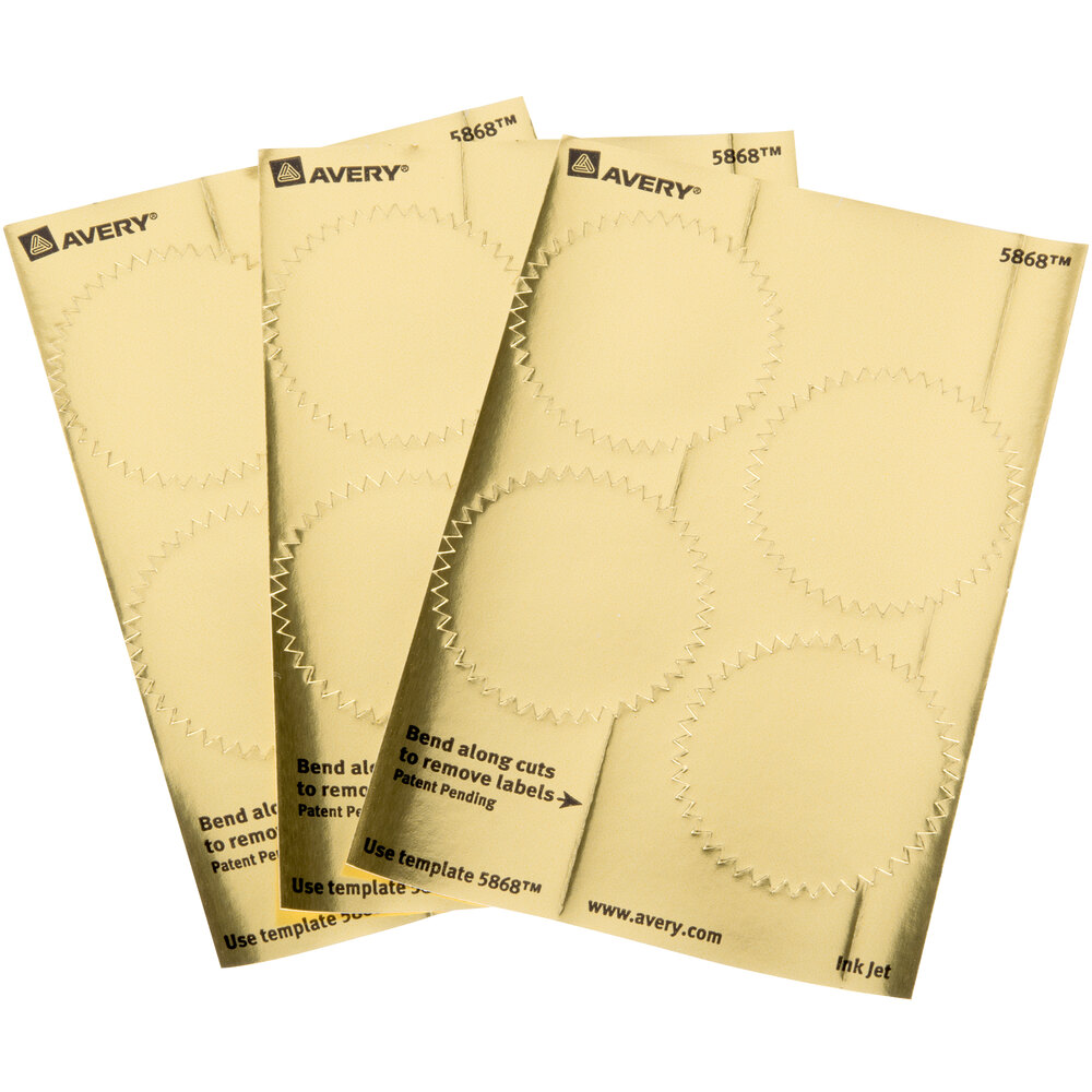 Avery 05868 2" Metallic Gold Write-On / Printable Notarial Seals - 44/Pack