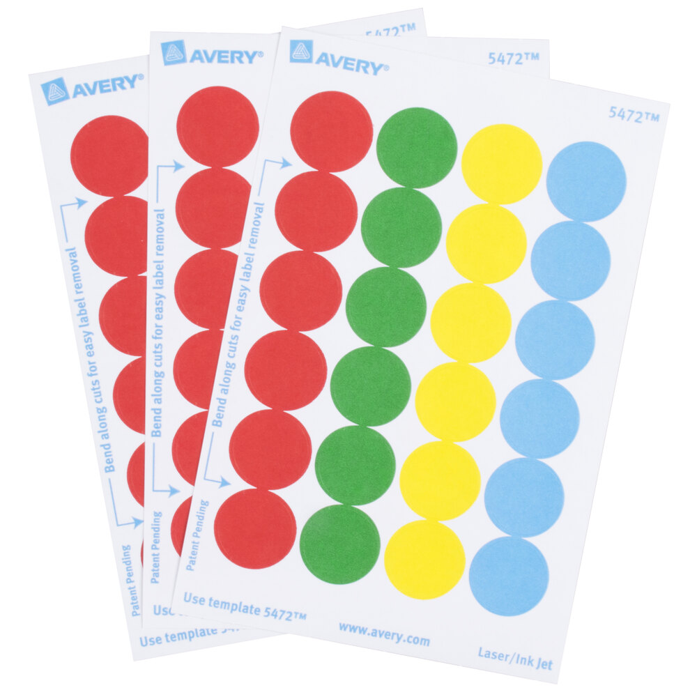 Avery 5472 3/4" Assorted Colors Round Removable WriteOn / Printable