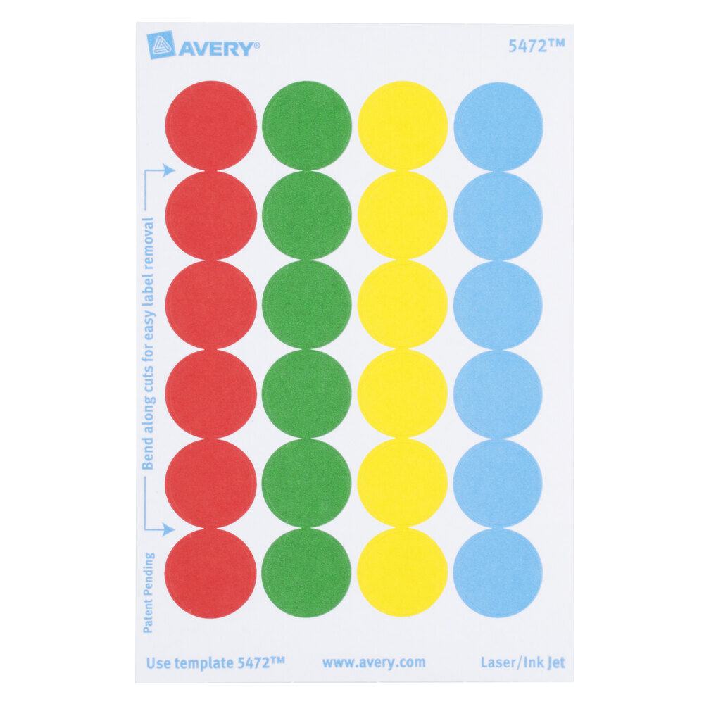 Avery 5472 3 4 Assorted Colors Round Removable Write On Printable 