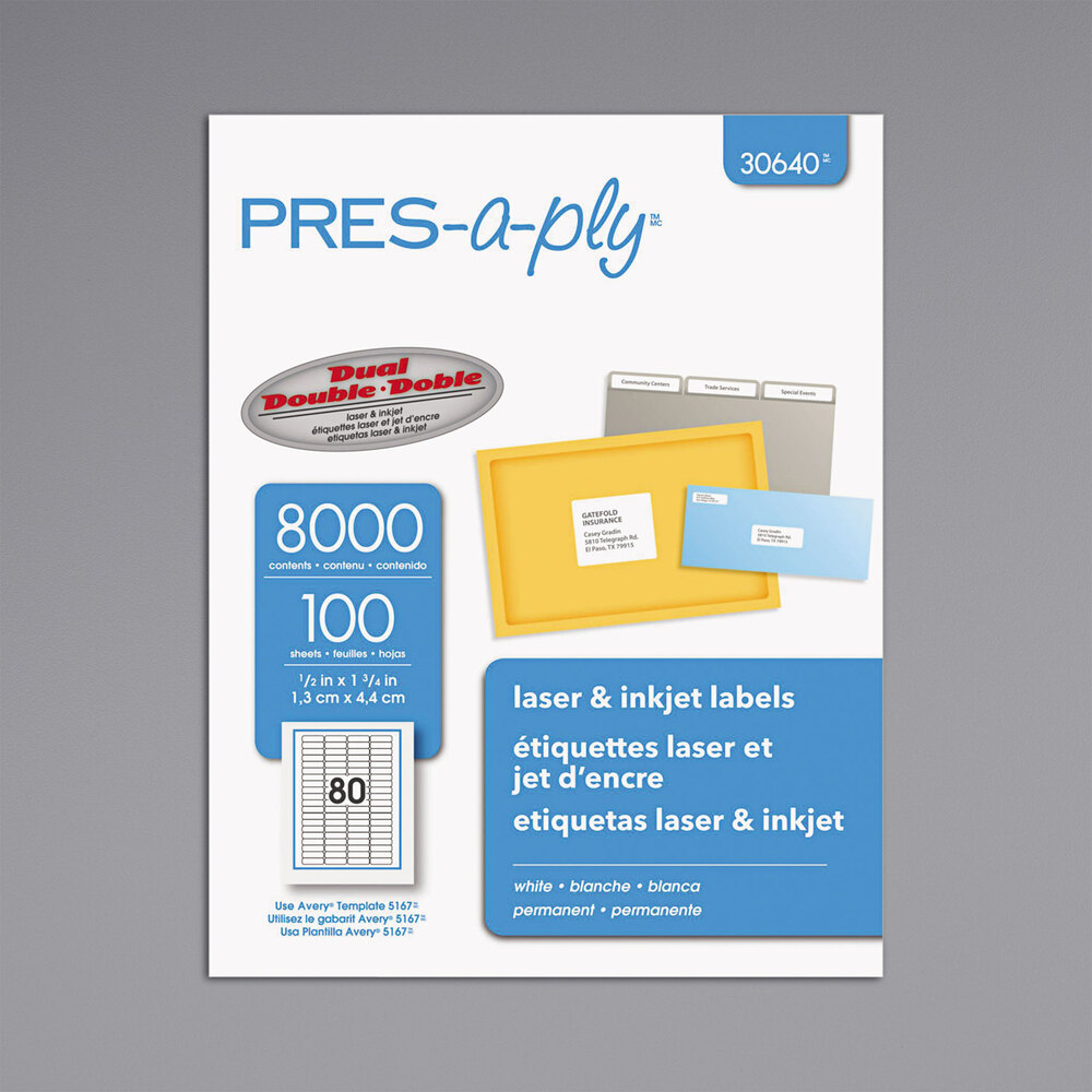 Avery 30640 1/2" x 1 3/4" White Laser/Inkjet Address Labels 8000/Box