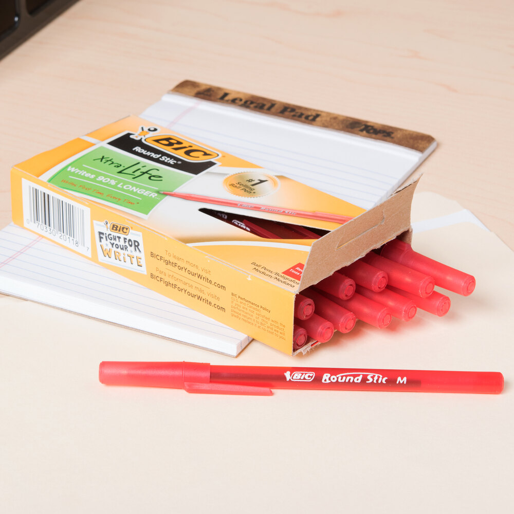 Bic GSM11RD Red Medium Point 1mm Round Stic Ballpoint Pen 12/Pack