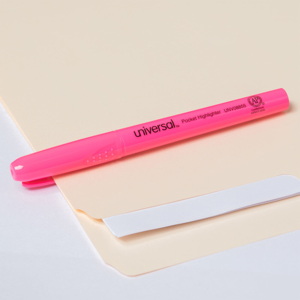 Universal UNV08855 Fluorescent Pink Chisel Tip Pen Style Highlighter