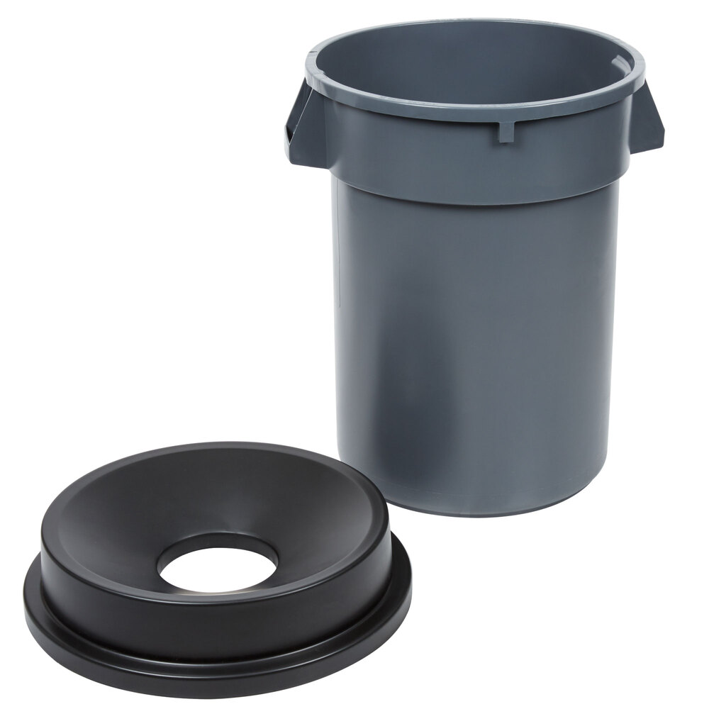 32 Gallon Gray/Black Trash Can with Black Funnel Top Lid
