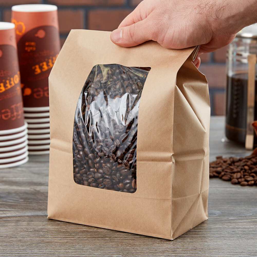 6 lb. Brown Kraft Paper Cookie / Coffee / Donut Bag with Window 50/Pack