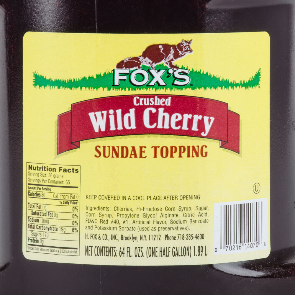Fox's Cherry Ice Cream Topping 1/2 Gallon Container