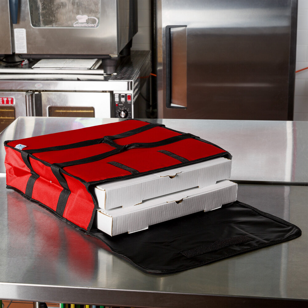 Insulated Pizza Delivery Bag, Red Nylon, 18&quot; x 18&quot; x 6&quot;