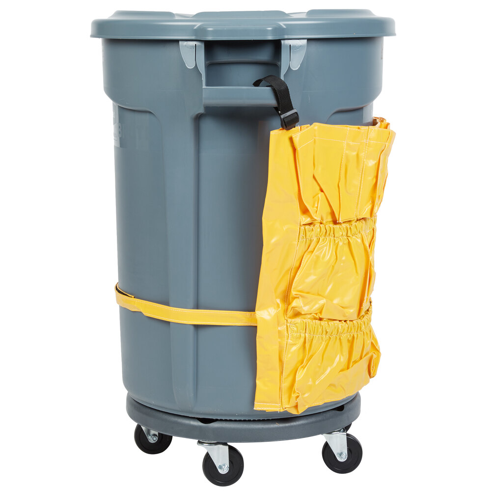 Rubbermaid BRUTE 32 Gallon Gray Trash Can, Lid, Caddy Bag, and Dolly Kit