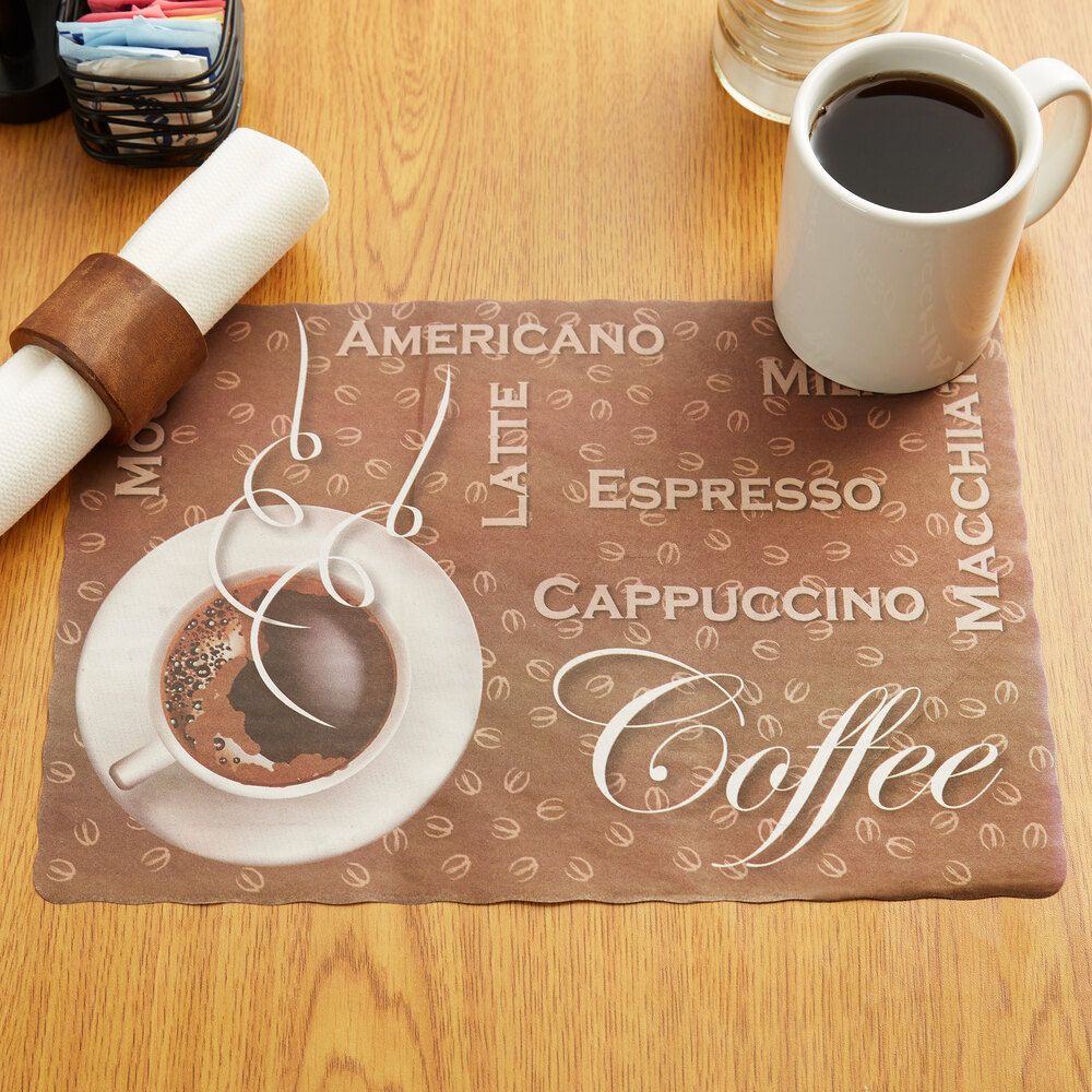 10 X 14 Coffee Themed Paper Placemat With Scalloped Edge 1000 Case   1240859 