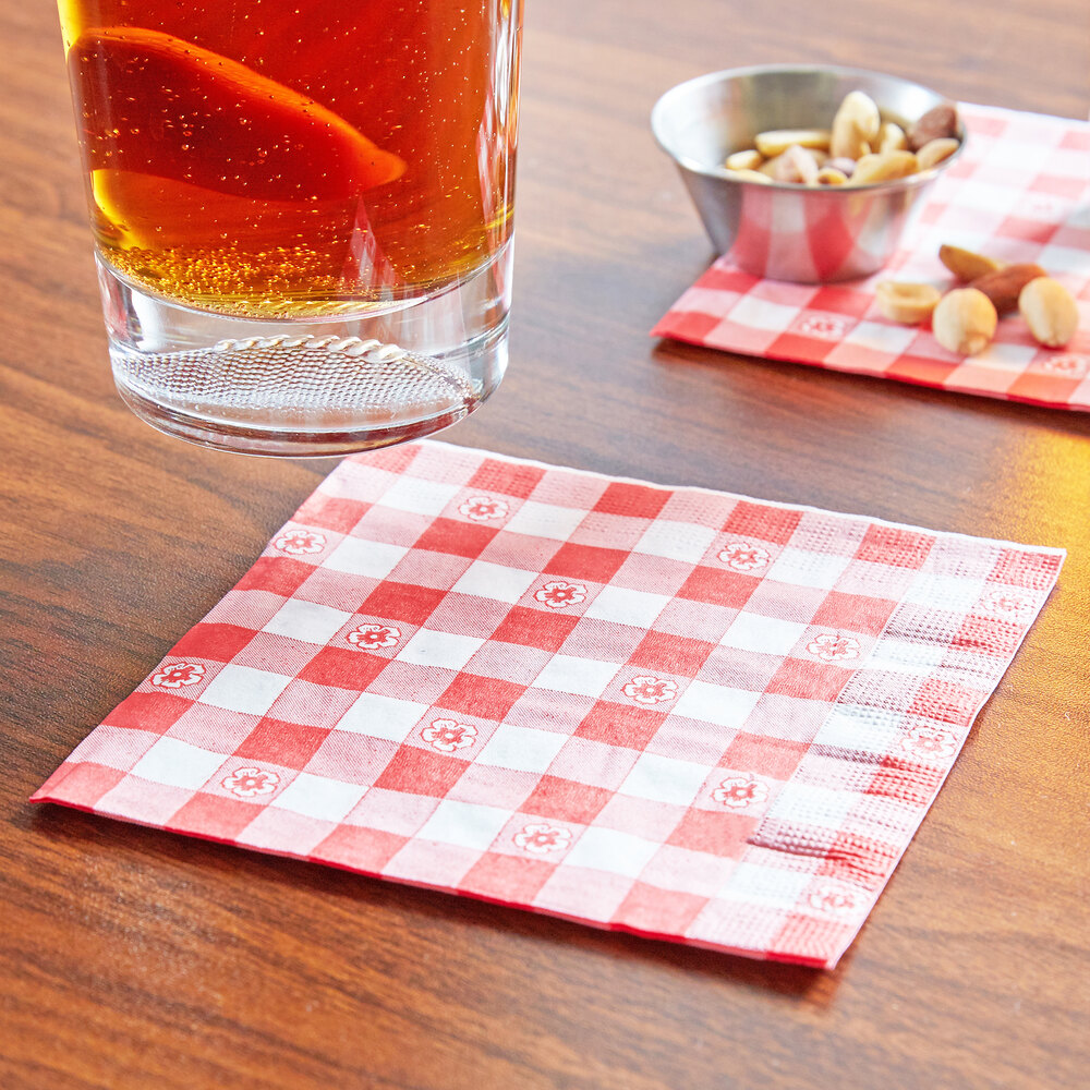 Choice 10" x 10" Red Gingham 2Ply Beverage / Cocktail Napkin 1000/Case