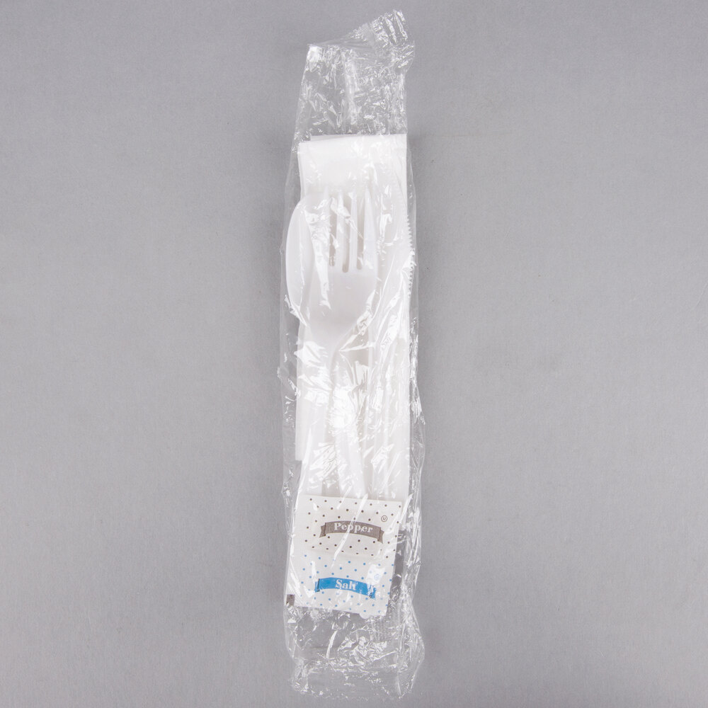 Choice White Medium Weight Wrapped Plastic Cutlery Pack with Napkin and