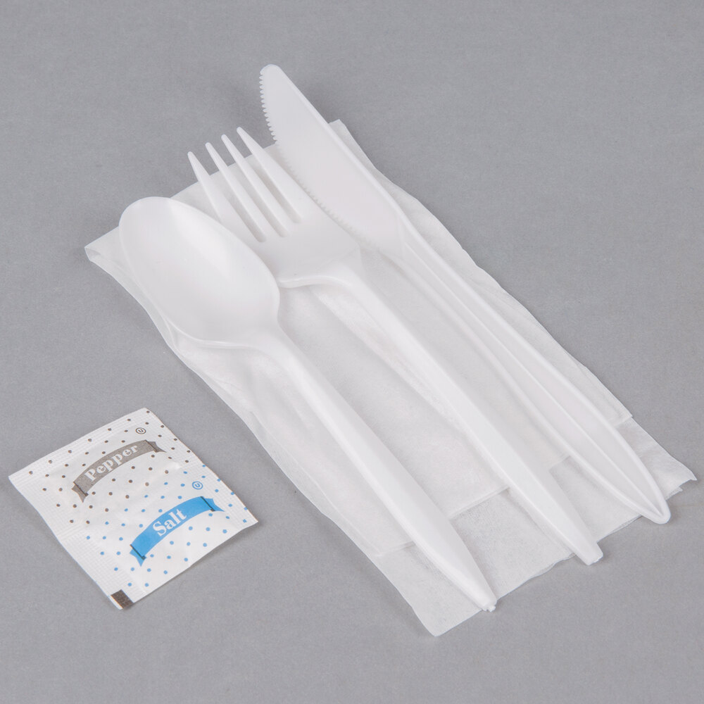 Choice Individually Wrapped White Medium Weight Plastic Cutlery Pack