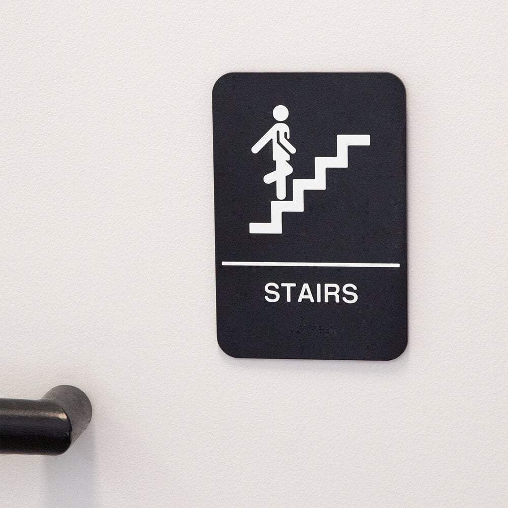 ADA Stairs Sign with Braille - Black and White, 9