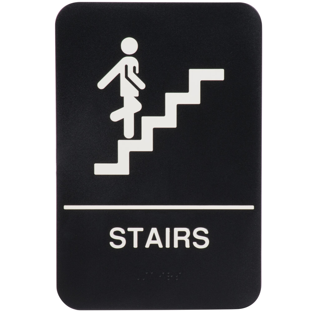 ADA Stairs Sign with Braille - Black and White, 9" x 6"