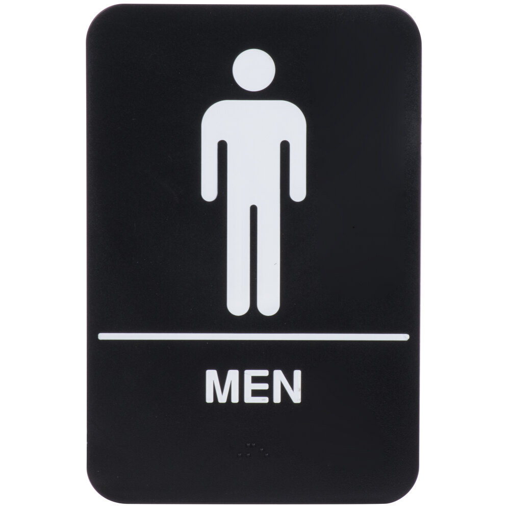 ADA Men's Restroom Sign with Braille Black and White, 9" x 6"