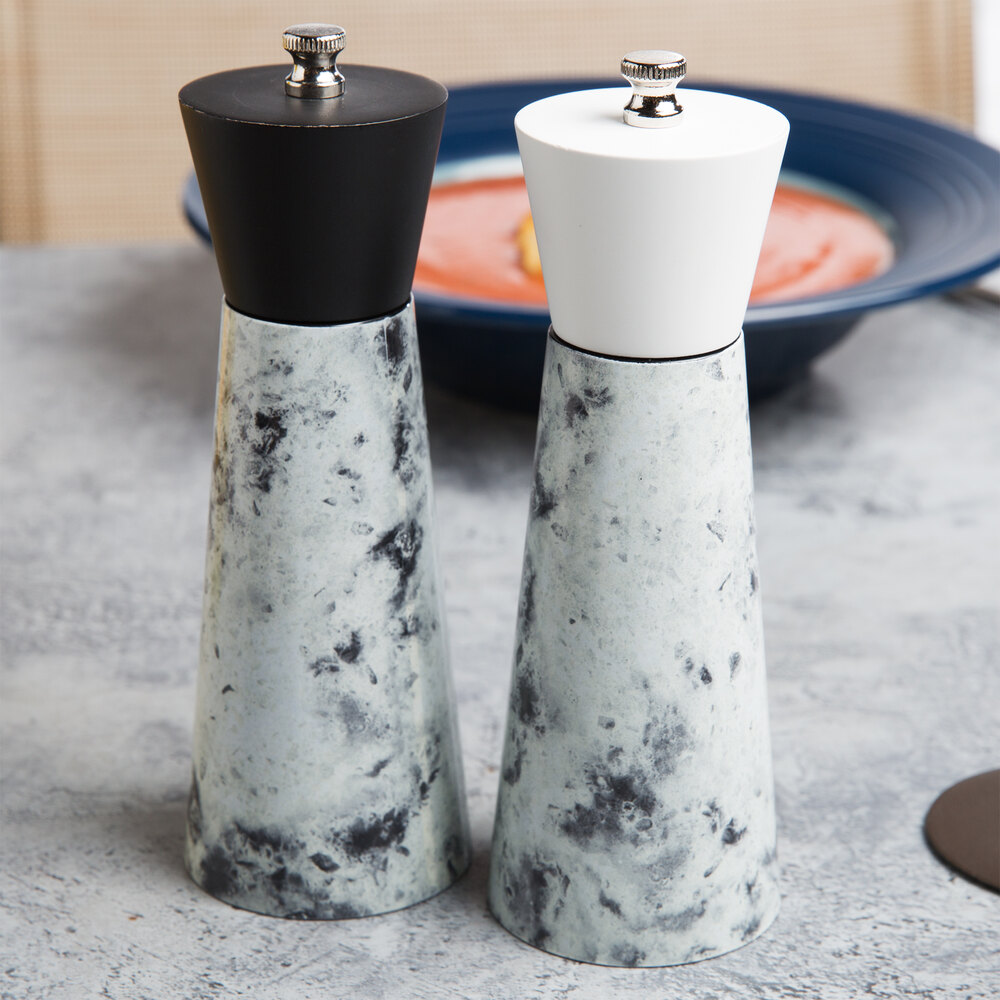 Elite Global Solutions C1437P 6 3/4" Faux Marble Pepper Grinder with Black Top