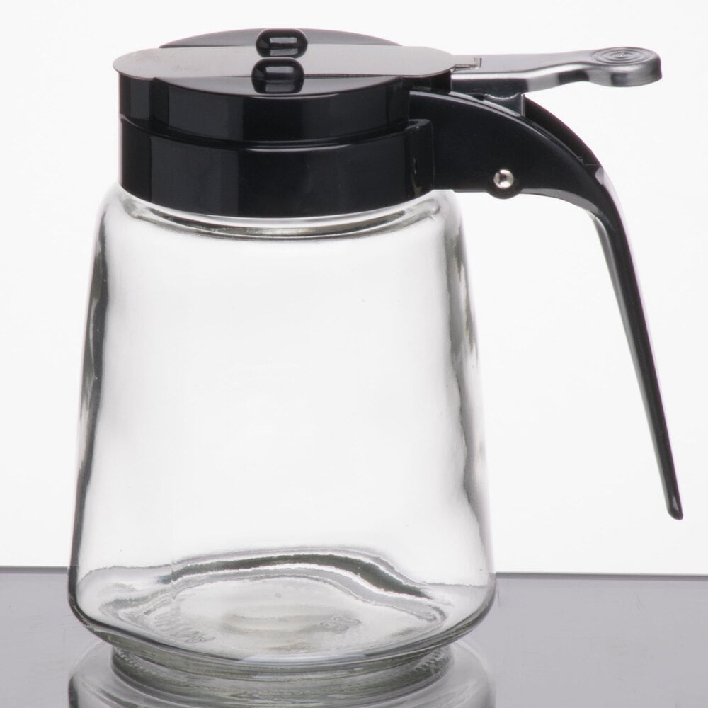 Tablecraft 1370BK 8 oz. Glass Modern Syrup Dispenser with Black ABS Top