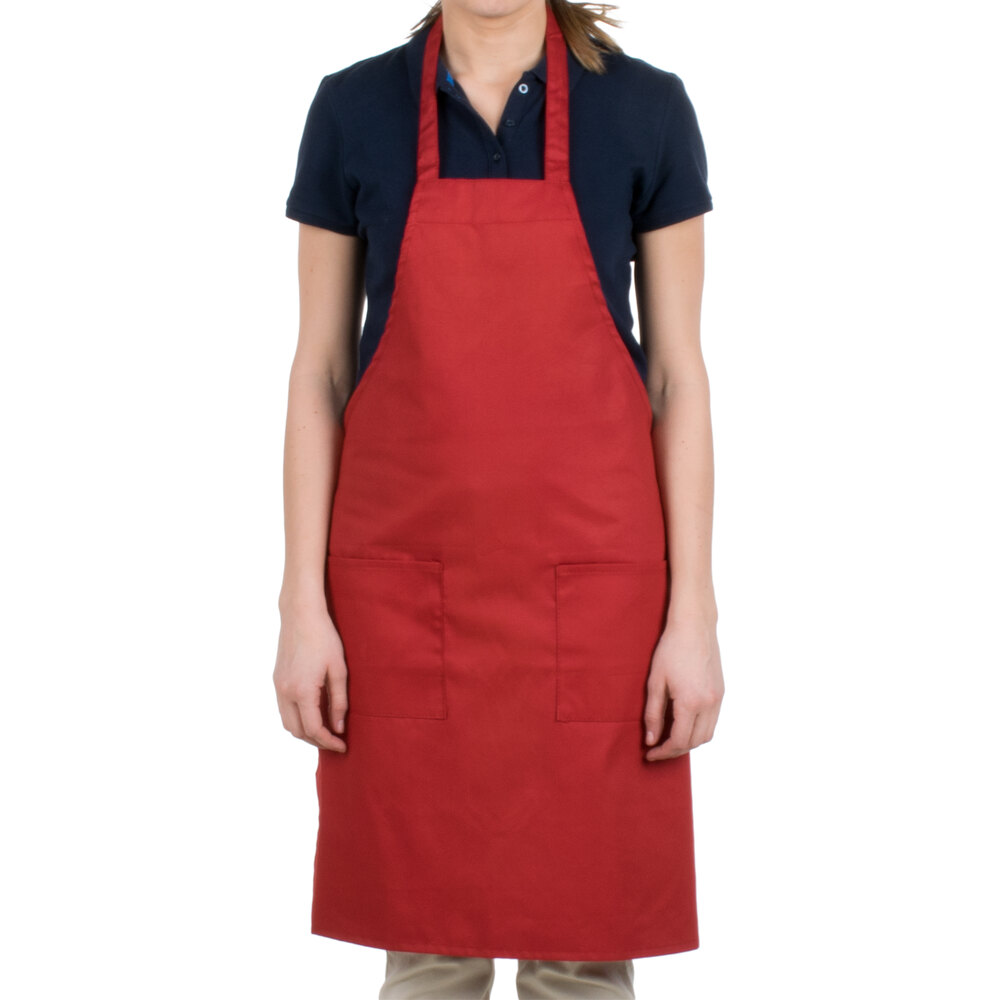 Choice Red Full Length Bib Apron with Pockets 34" x 32"W