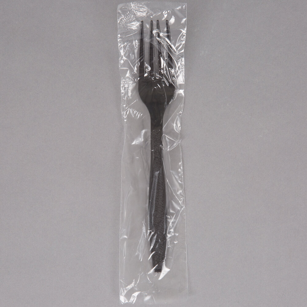 Visions Individually Wrapped Black Heavy Weight Plastic Fork 250/Pack