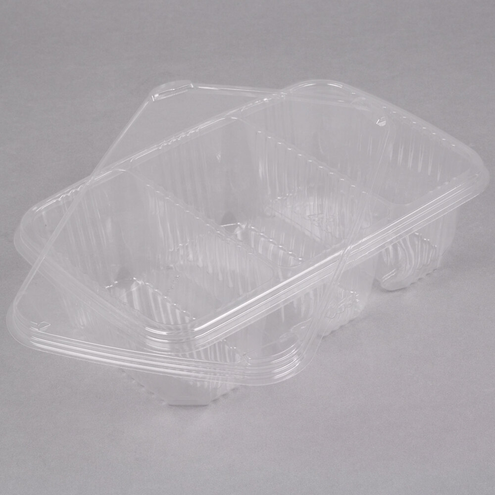 Polar Pak 5RH0763PC 11" x 7" Clear 3 Compartment Plastic Deli Platter