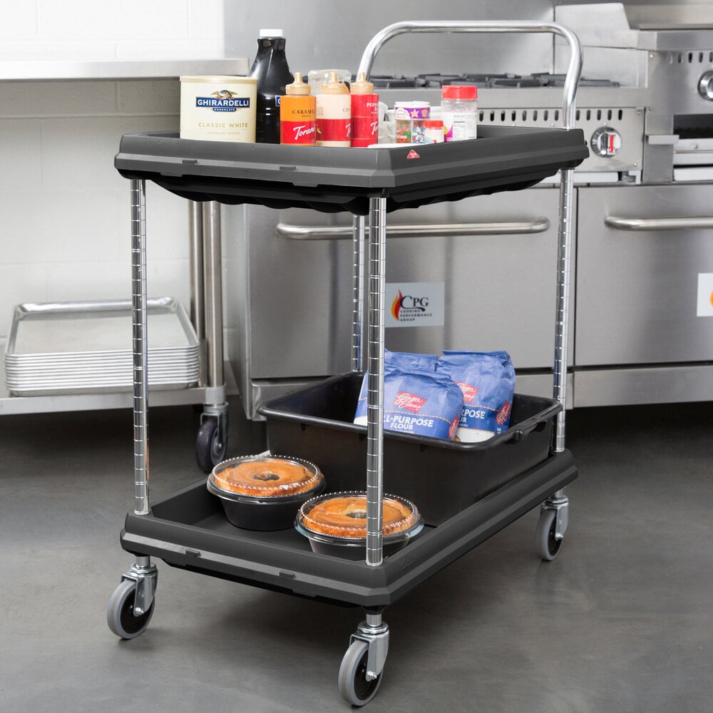 Metro BC20302DBL Black Utility Cart with Two Deep Ledge Shelves 32 3/4