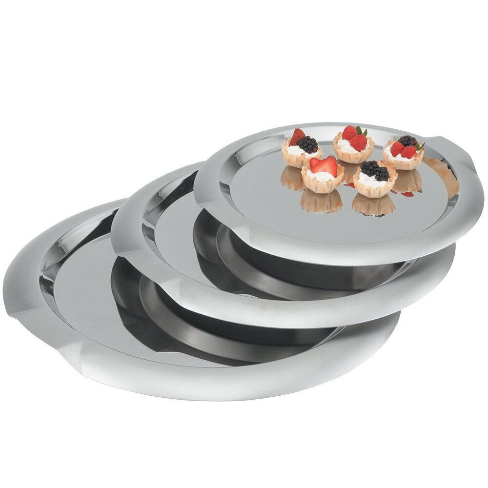 Vollrath 82097 Round Stainless Steel Serving Tray with Handles 14"