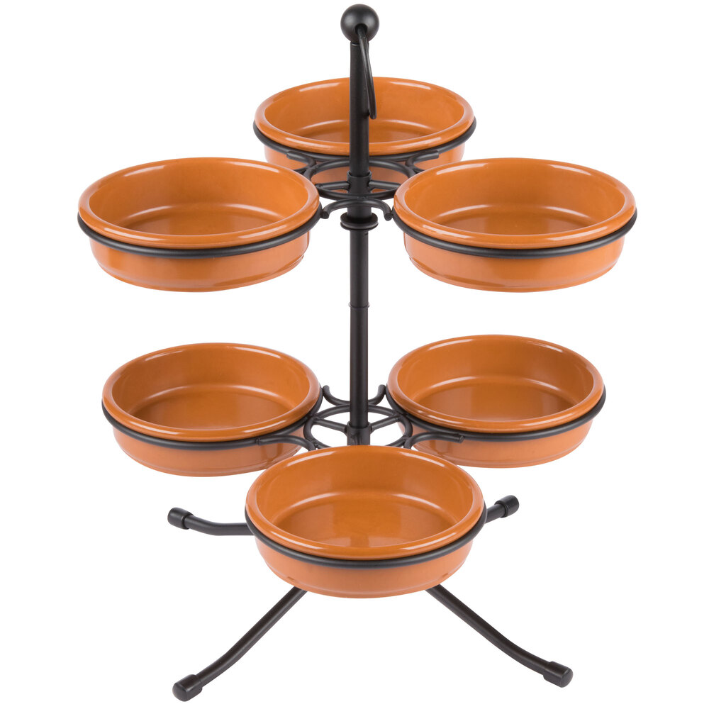 Tablecraft TPSL13KITTC 13" 2Tier Tapas Stand with 6 Terra Cotta Tapas
