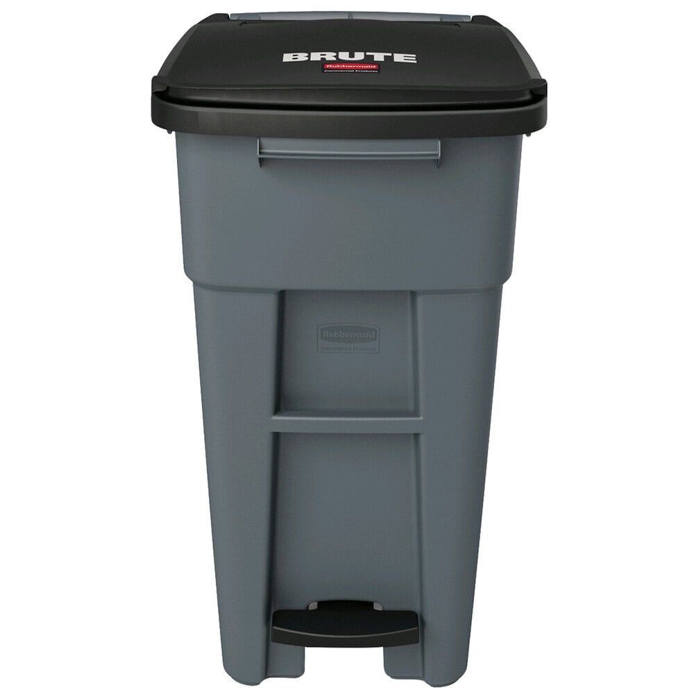 Rubbermaid 1971944 Brute 32 Gallon Gray Step-On Rollout Container with Lid