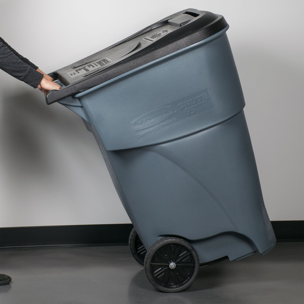 Rubbermaid FG9W1188GRAY Brute 95 Gallon Gray Confidential Document Wheeled Rectangular Trash Can