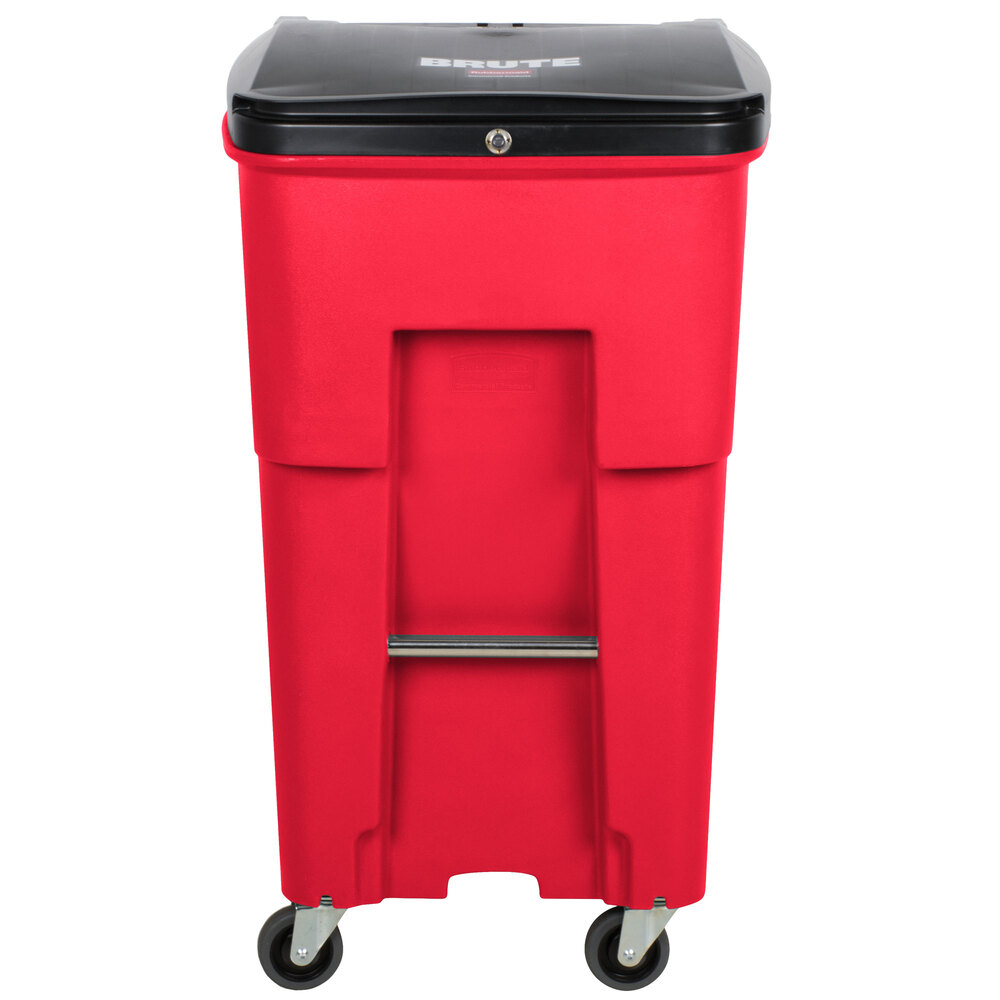 Rubbermaid 1971977 Brute 65 Gallon Red Rollout Container with Locking