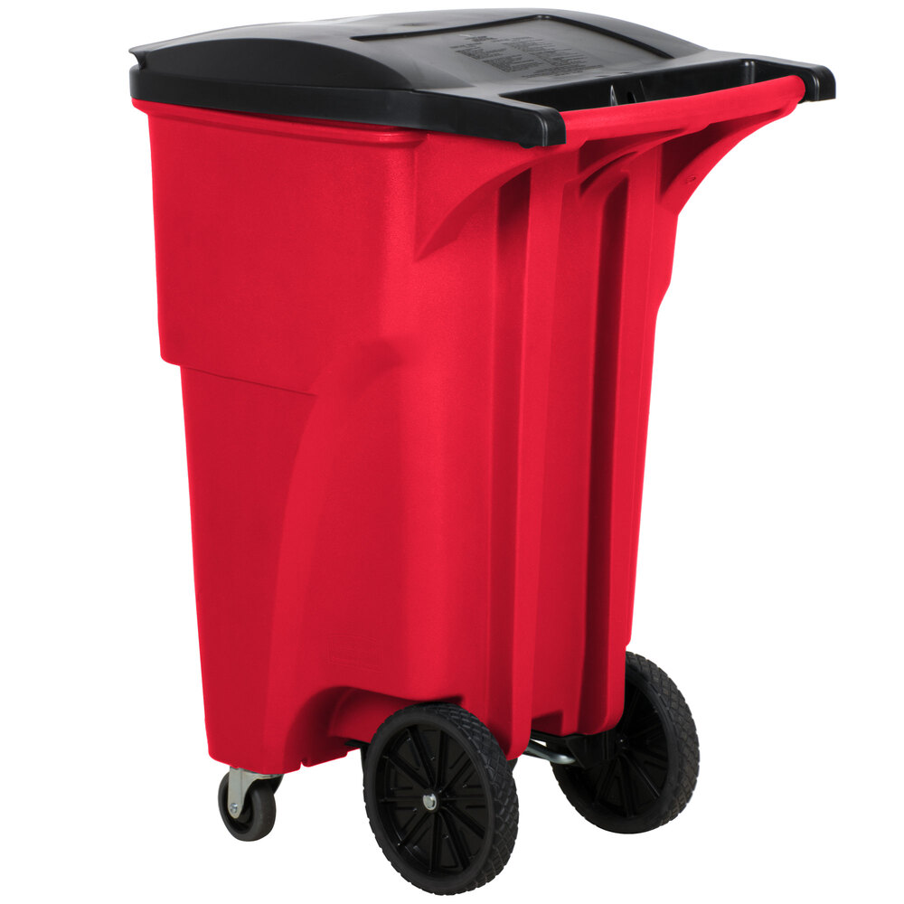 Rubbermaid 1971977 Brute 65 Gallon Red Wheeled Rectangular Trash Can ...