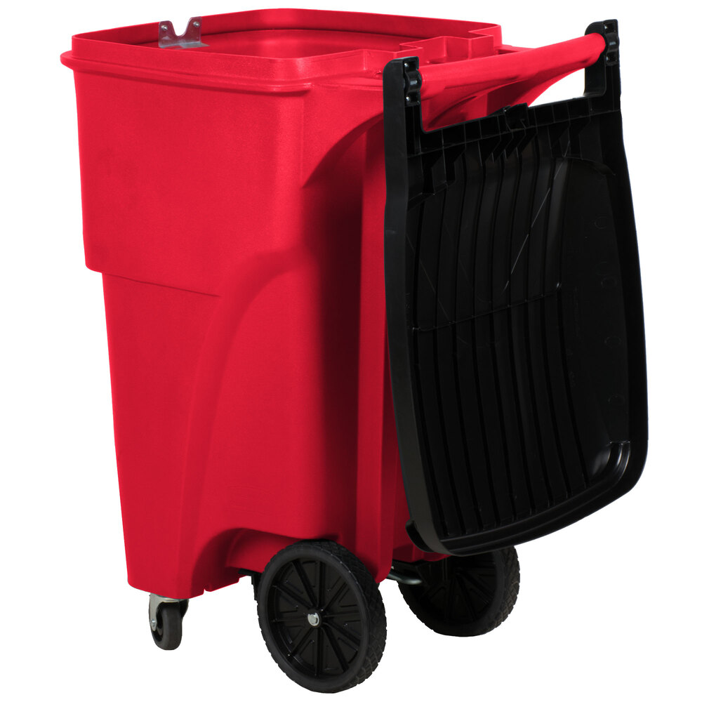 Rubbermaid 1971977 Brute 65 Gallon Red Wheeled Rectangular Trash Can
