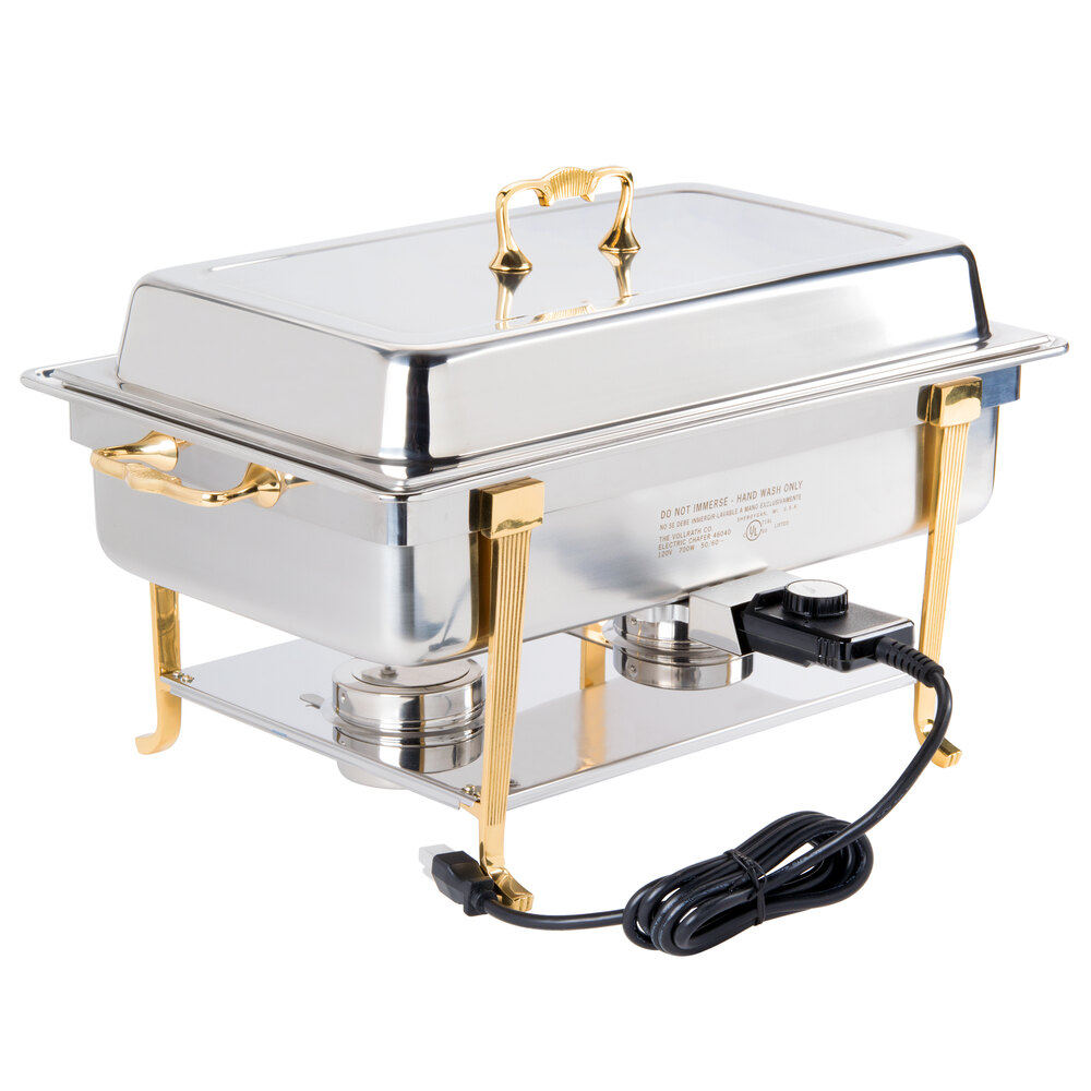 Vollrath 46040 9 Qt. Classic Brass Trim Chafer Full Size Electric 120V