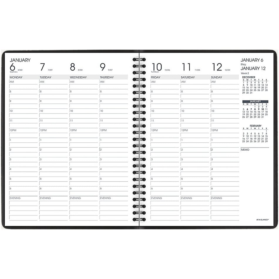 Weekly Appointment Calendar 2023 AtAGlance 7086505 6 7/8" x 8 3/4" Black January 2022 January 2023 Hourly Appointment Book