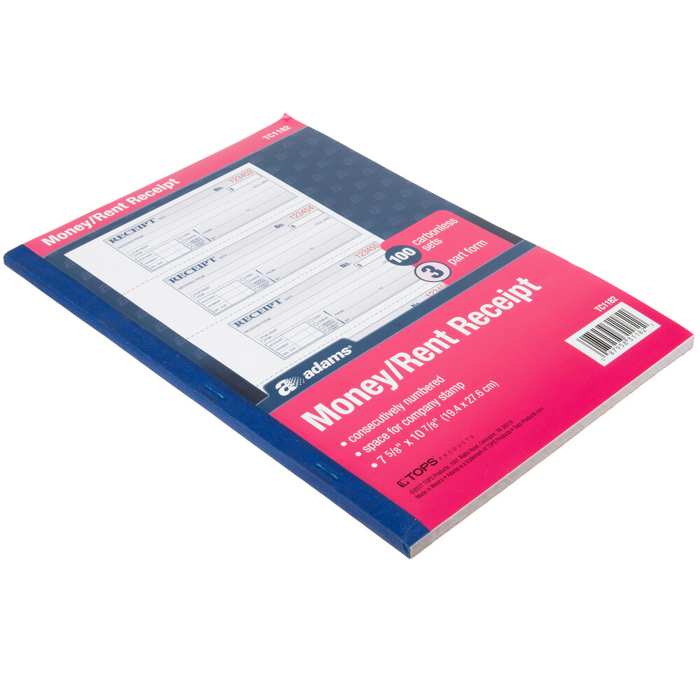 Adams TC1182 3-Part Carbonless Rent Receipt Book with 100 Receipts