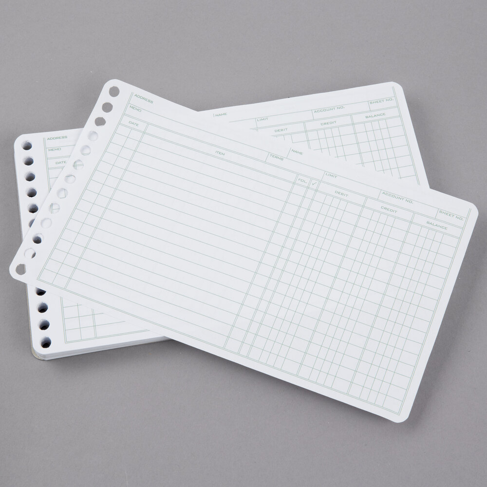 Adams ARB58100 5" x 8 1/2" Green / White Ledger 6Ring Binder Refill Sheets 100/Pack