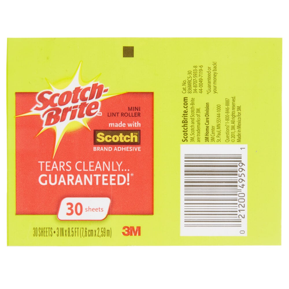 3M 836MRCS30 Scotch-Brite™ Plastic Mini Lint Roller - 30 Sheets