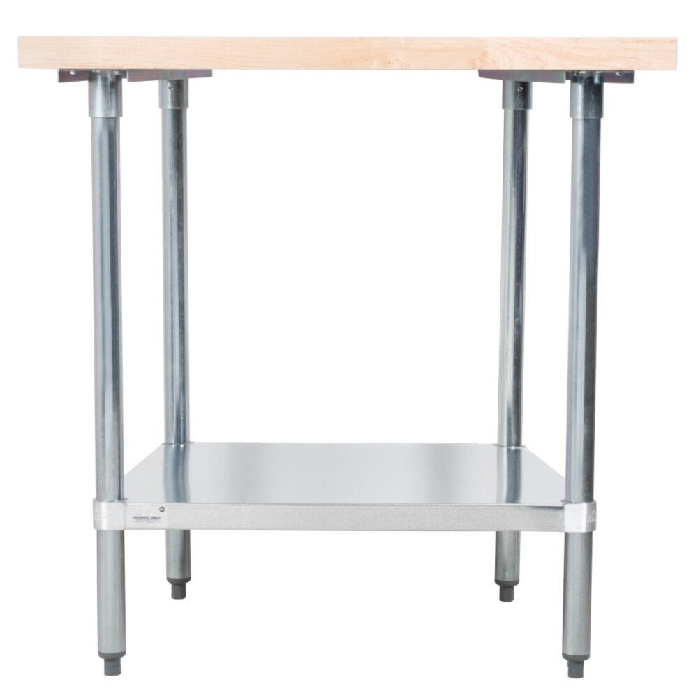 Advance Tabco H2G243 Wood Top Work Table with Galvanized Base and