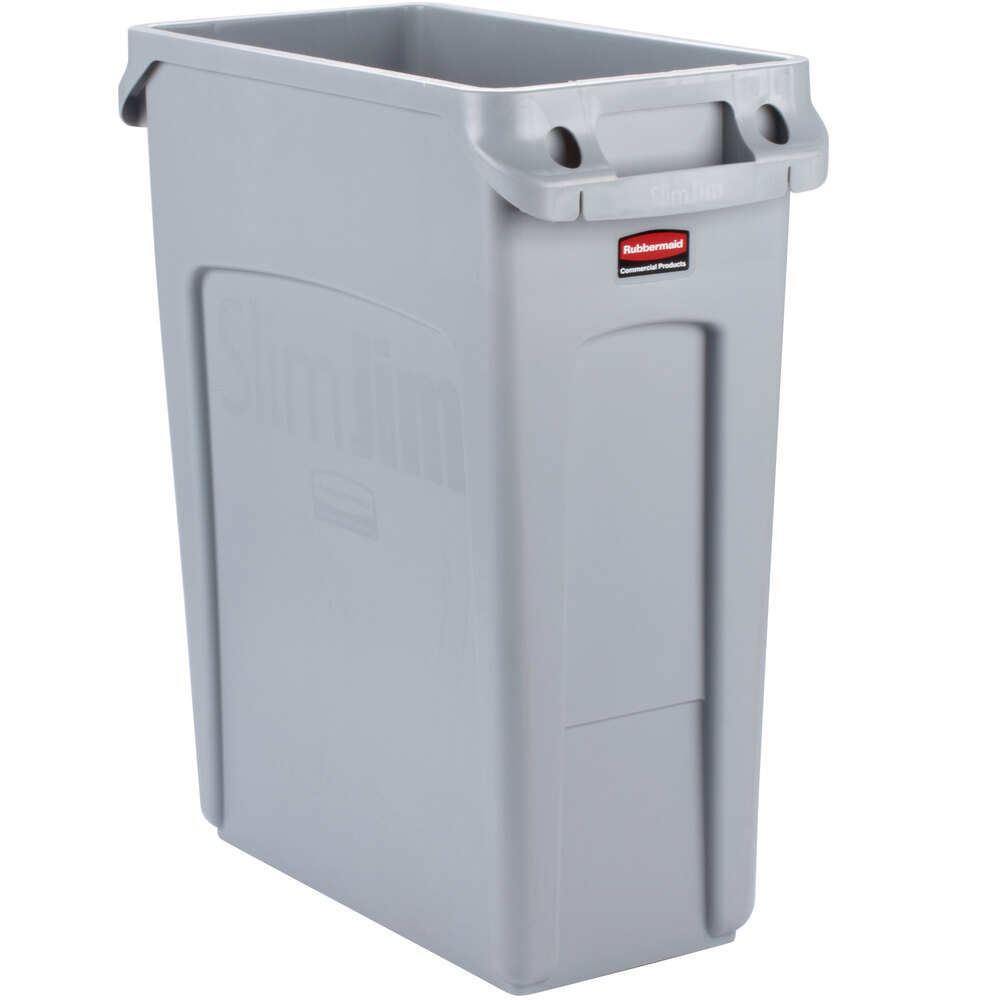 Rubbermaid 1971258 Gray 16 Gallon Slim Jim Trash Can