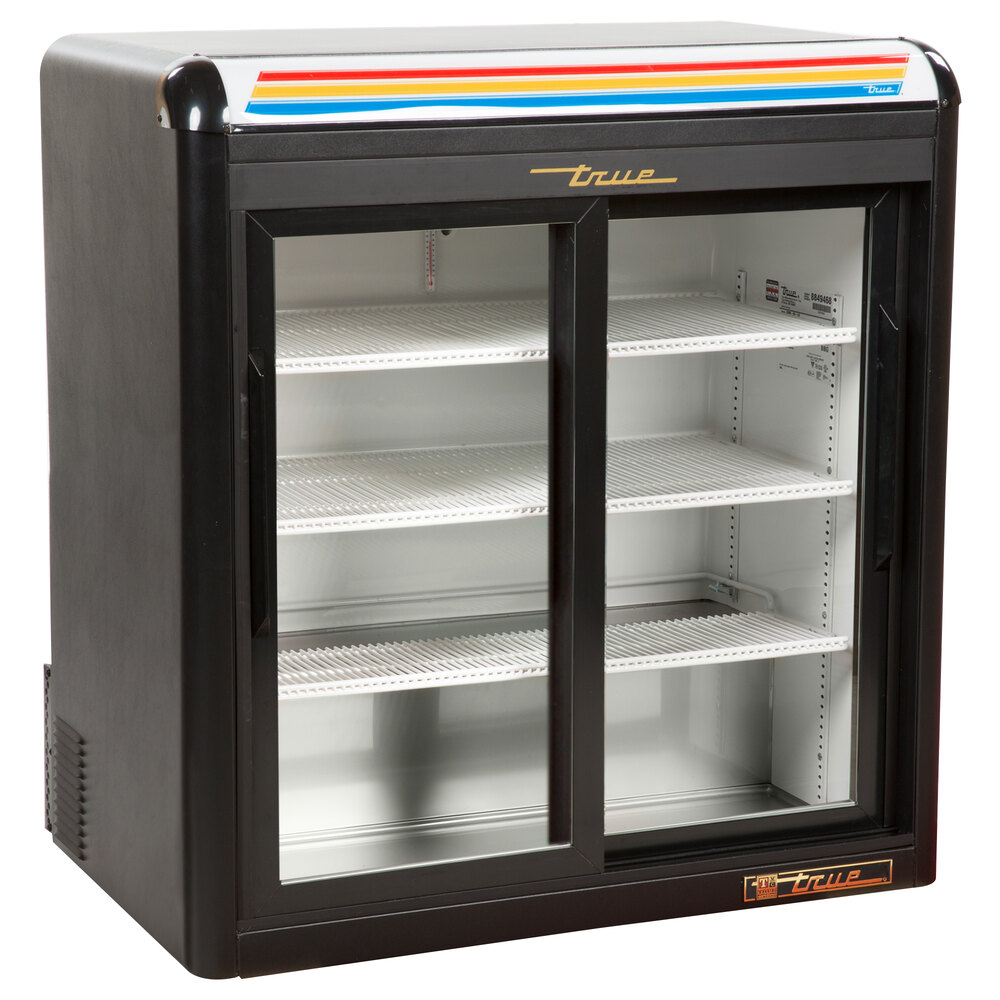 True GDM9LD Black Countertop Two Section Display Refrigerator with