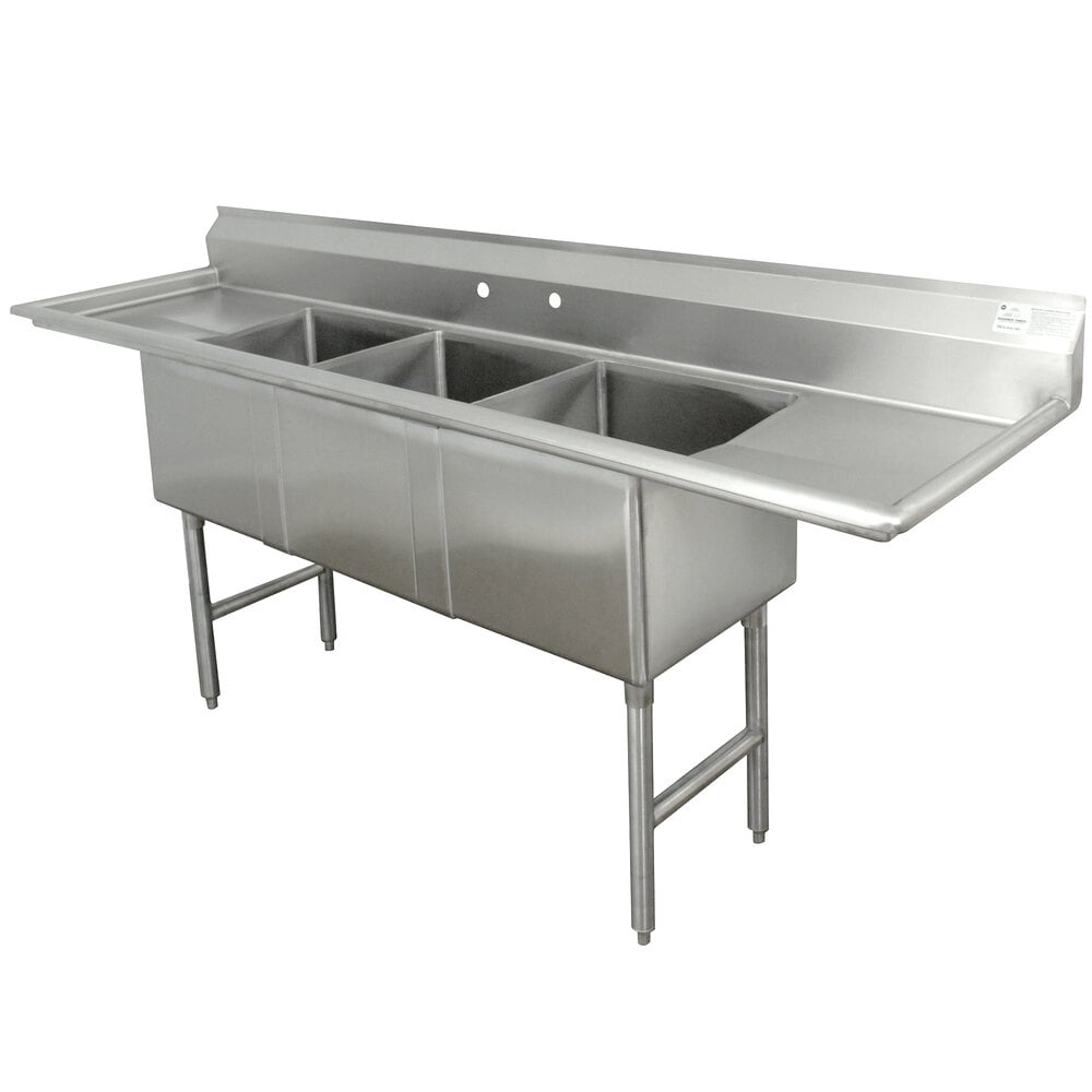 3 compartment sink with drainboards        <h3 class=