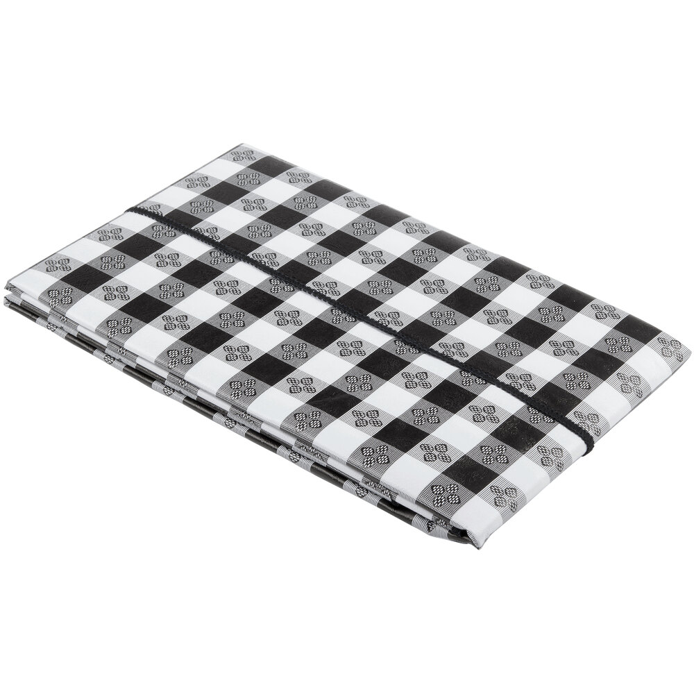 52" x 52" Black Checkered Gingham Vinyl Table Cover with Flannel Back