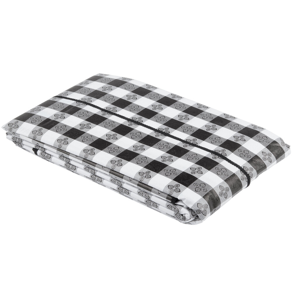 52" x 90" Black Checkered Gingham Vinyl Table Cover with
