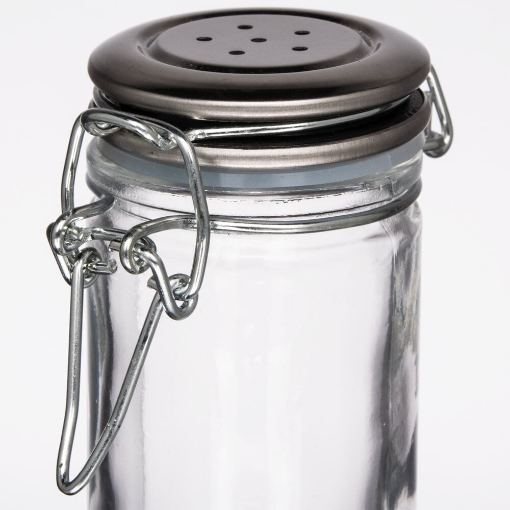 Tablecraft H2sandp 2 Oz Resealable Salt And Pepper Shaker Glass Jar With Stainless Steel Clip Top Lid