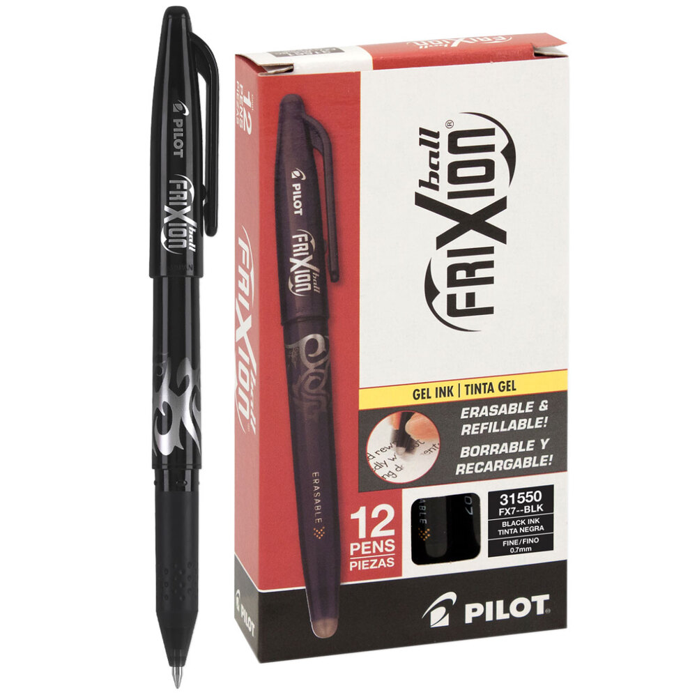 Pilot 31550 FriXion Ball Black Ink with Black Barrel 0.7mm Erasable Gel