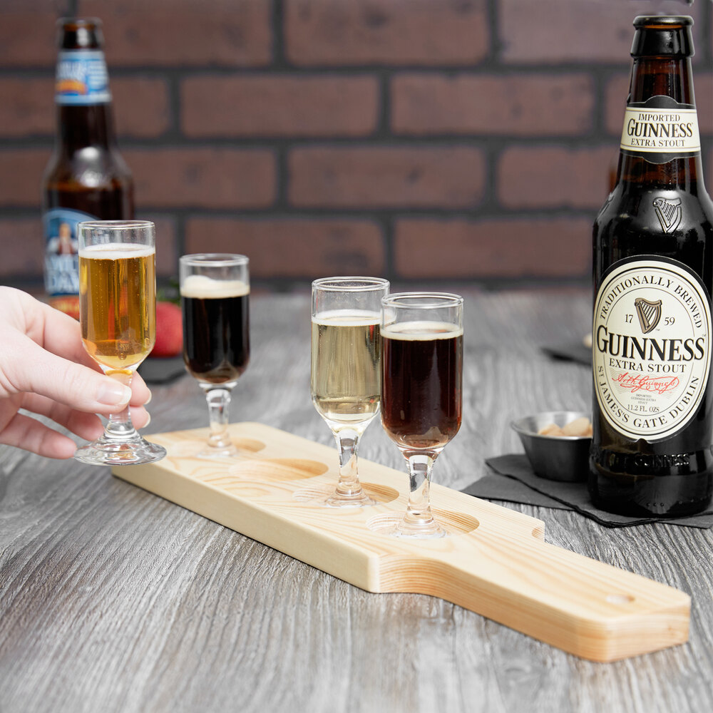 Core 14 1/2" x 3 1/2" FourHole Natural Finish Wood Beer Flight Sampler