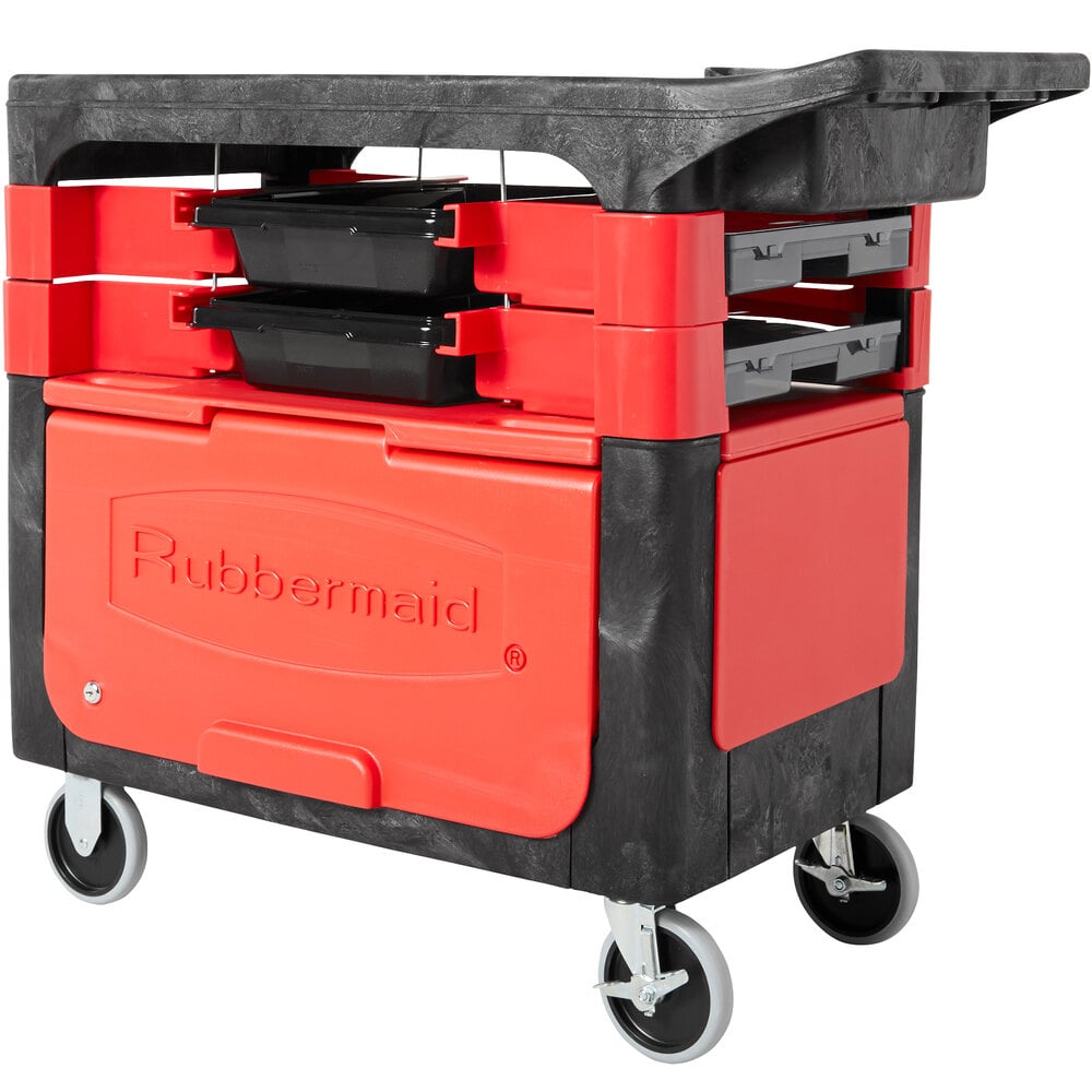 Rubbermaid FG618088BLA 38" X 19 3/16" Black Trades Cart With Locking ...