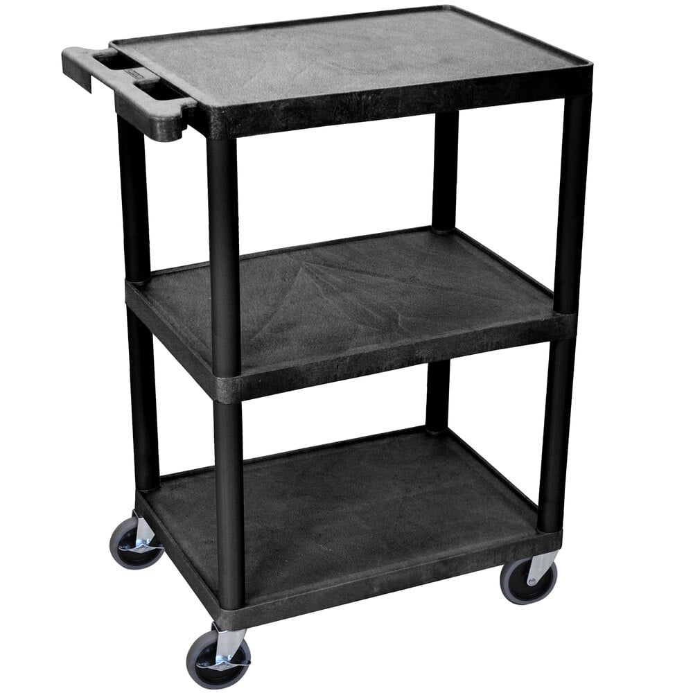 Luxor STC222B Black 3 Flat Shelf Utility Cart 24" x 18"