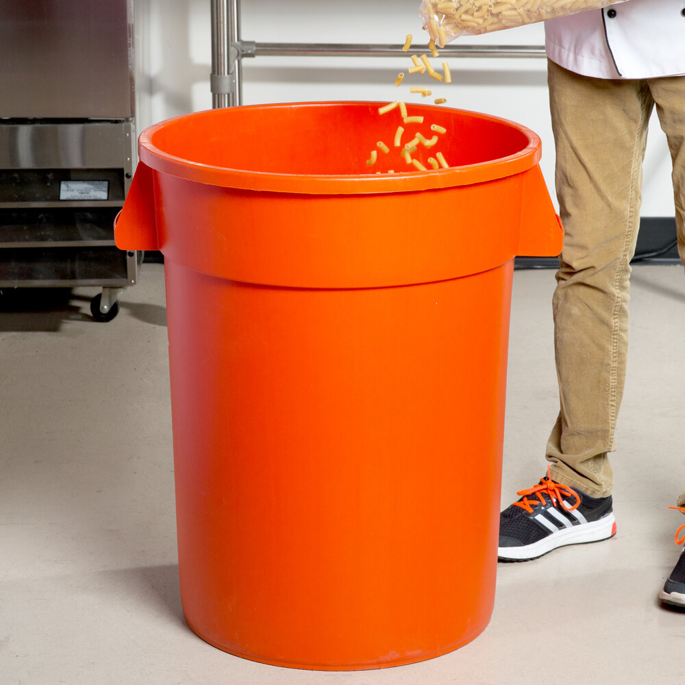 Carlisle 34103224 Bronco 32 Gallon Orange Round Trash Can