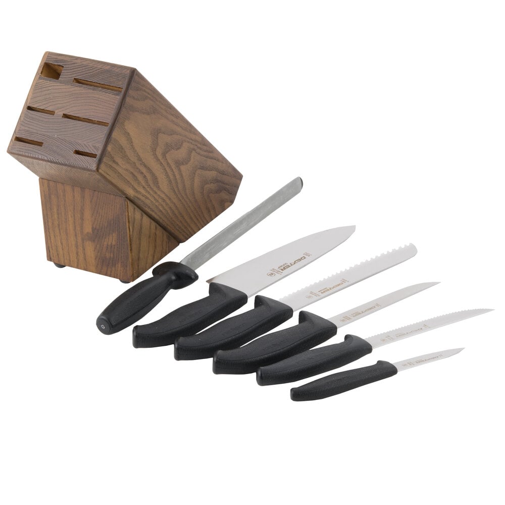 DexterRussell 21009 SofGrip 7Piece Black Handle Slant Knife Block Set